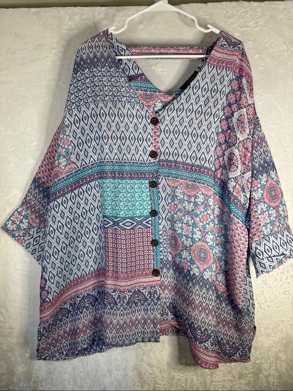 Fred David 3x Boho Patchwork Button-Front Women’s Top